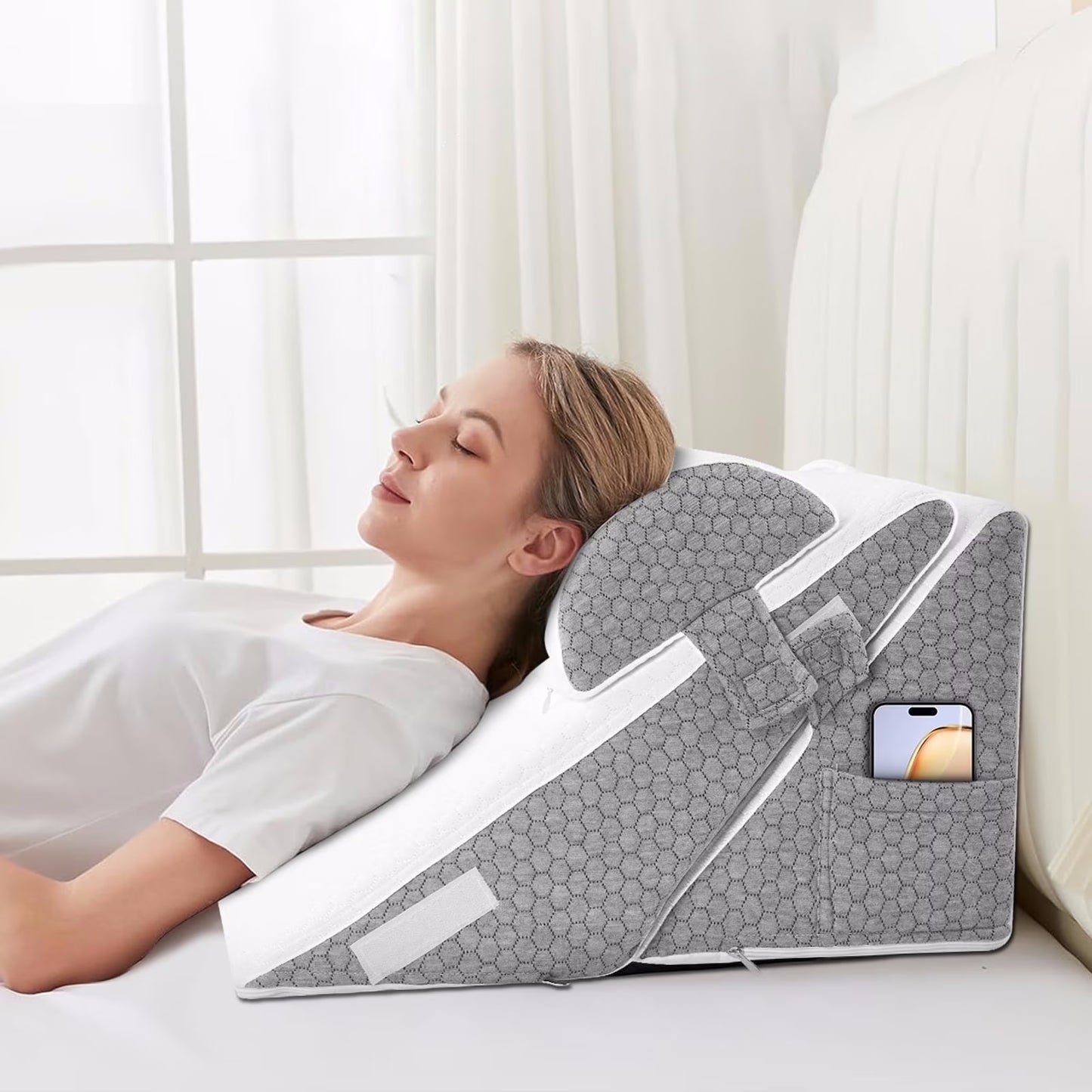 Lafaytte Wedge Pillow for Sleep Apnea, Adjustable Bed Headboard Support Cushion, Orthopedic Memory Foam Wedge Pillow for Acid Reflux, Back Pain, Neck Relief,Elevated Sleeping Pillow with Neck Support