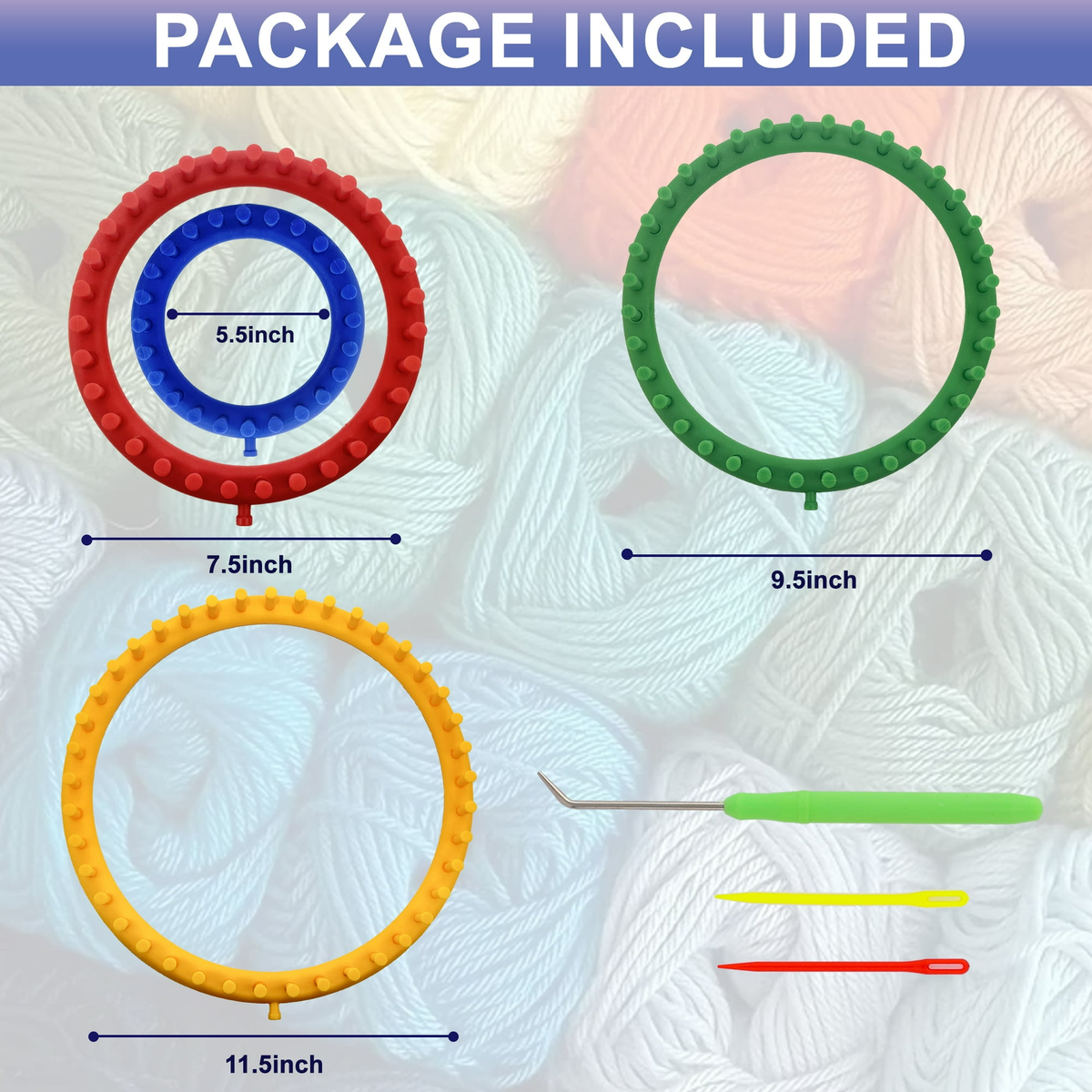 Onekawa Knitting Loom Set,Knit Quick Looms with Hook Needle,4 Pack(5.5", 7.5",9.5",11.5")