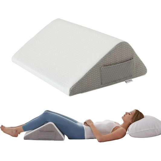 MOONORAH Knee Wedge Pillow for Back Sleeping – Leg Elevation Cushion for Post Surgery Recovery, Hip, Knee & Tailbone Pain Relief, Triangle Bolster Support Pillow, White