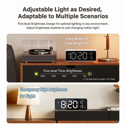 Onekawa Smart Bedroom Alarm Clock with Adjustable Ambient Light & Super Loud Alarm - Auto-Dimming Night Mode, 11 Color RGB, Type-C Charging, Black
