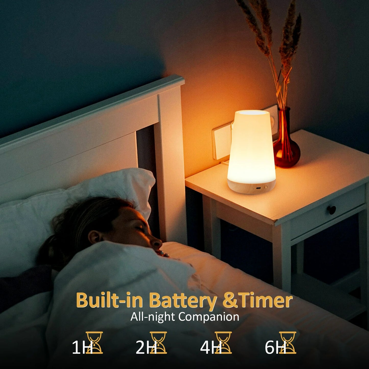 Onekawa Night Light,Dimmable Touch Table Lamp with 5 Brightness and 7 Colors,Night-Lights suitable for Nursery & Bathroom & Bedroom,White