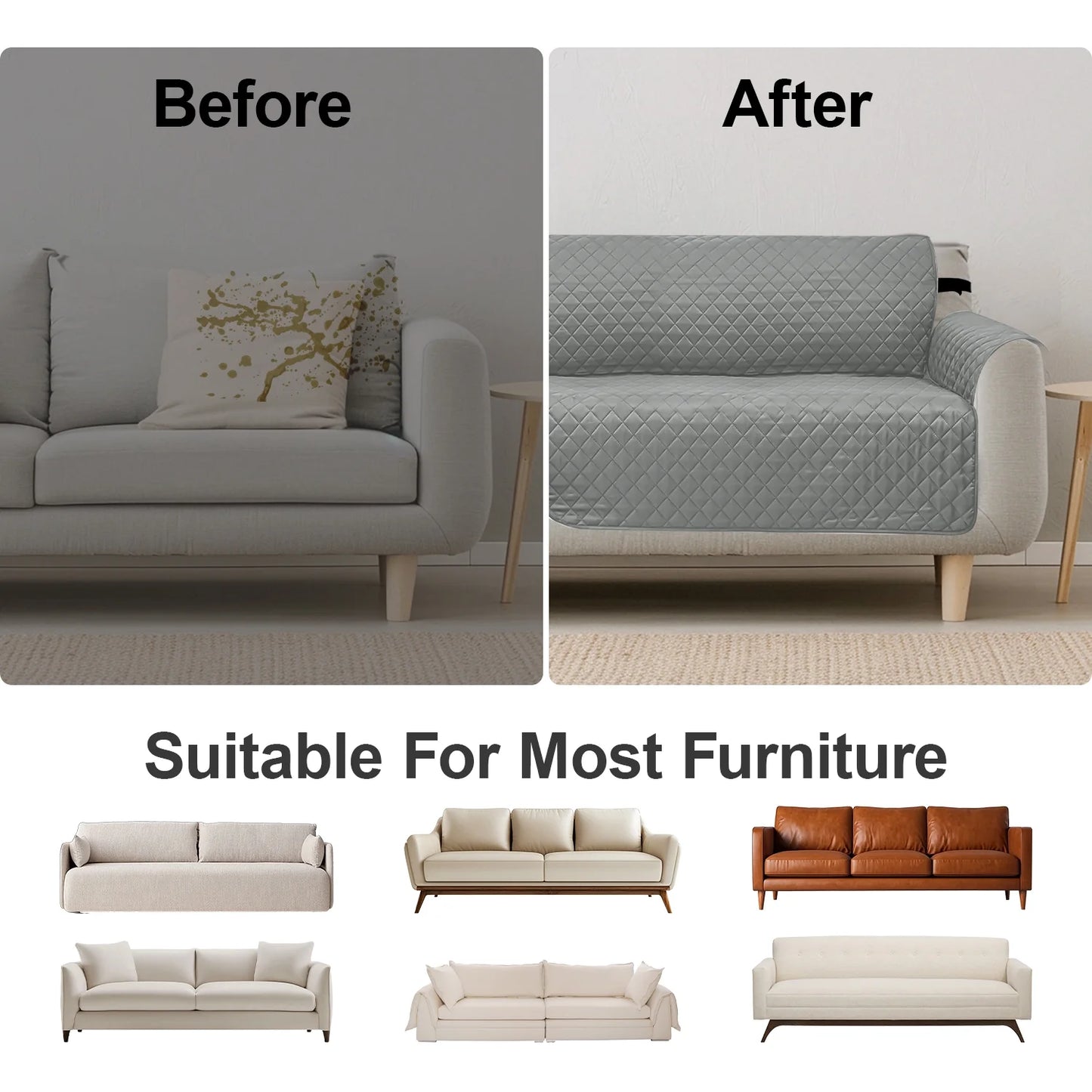 MOONORAH Reversible Couch Cover, 100% Water Resistant Slipcover Furniture Protector, Machine Washable Couch Cover for Kids, Dogs, Pets, 3 Cushion Sofa Size 66''x75", Grey