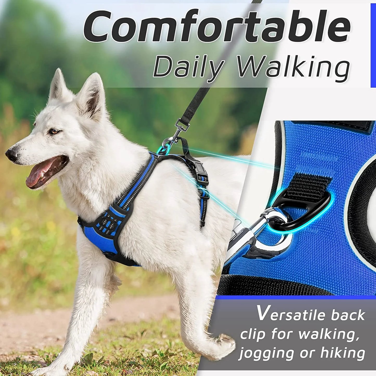 MOONORAH Dog Harness, No-Pull Pet Harness with 2 Leash Clips, Adjustable Soft Padded Dog Vest, Reflective Outdoor Pet Oxford Vest with Easy Control Handle for Small Dogs, Navy Blue