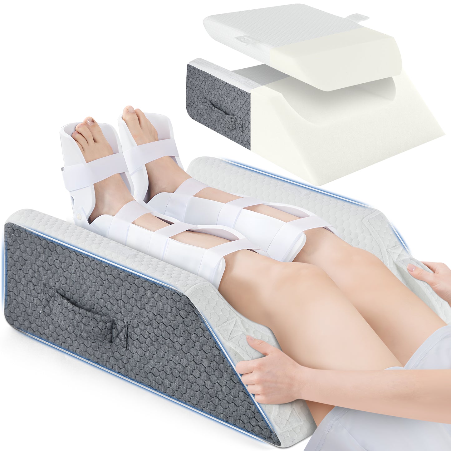 KAIPARA Leg Elevation Pillows, Wedge Pillow for After Surgery, Height Adjustable Memory Foam Leg Support, Leg Pillow for Back, Knee, Hip, and Ankle Pain Relief