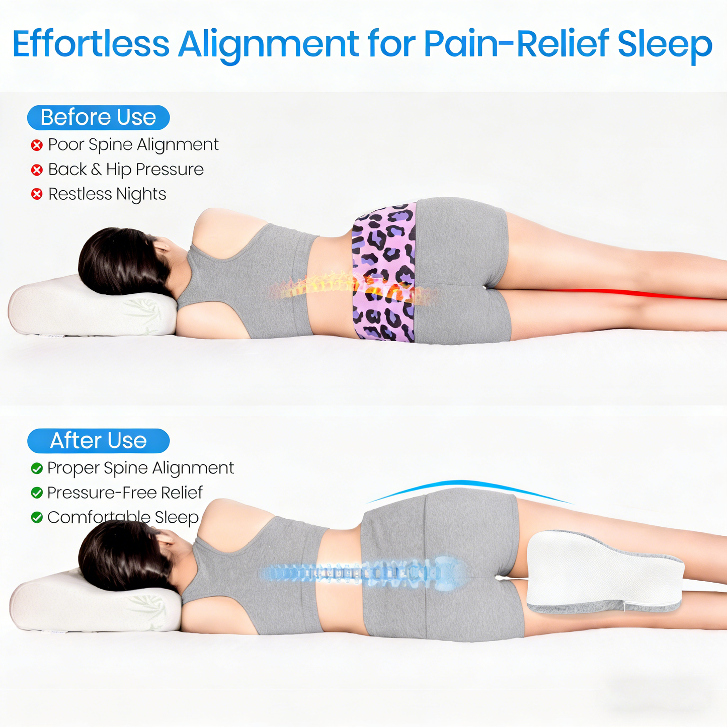 KAIPARA Knee Pillow for Side Sleeper, Memory Foam Leg Pillow for Side Sleeping, Sciatica Pain Relief Pillow, Spine Alignment Pillow for Hip, Back, Joints Pain Relief
