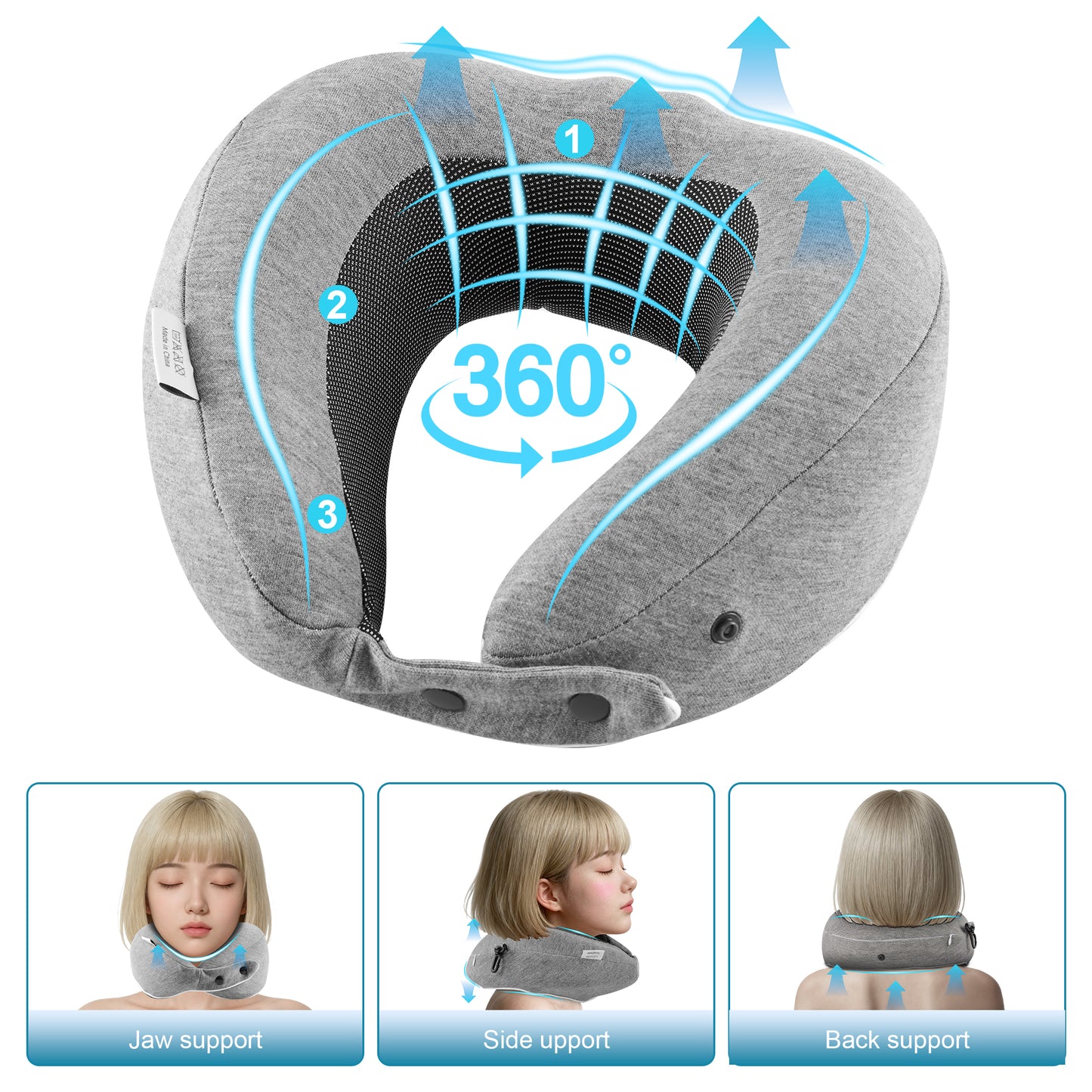 MOONORAH Travel Neck Pillows for Airplanes, Memory Foam Travel Neck Pillow-Folding Travel Pillow with Eye Masks, Earplugs, and Luxury Bag | Ergonomic Support for Air Travel, Car, Office (Gray)