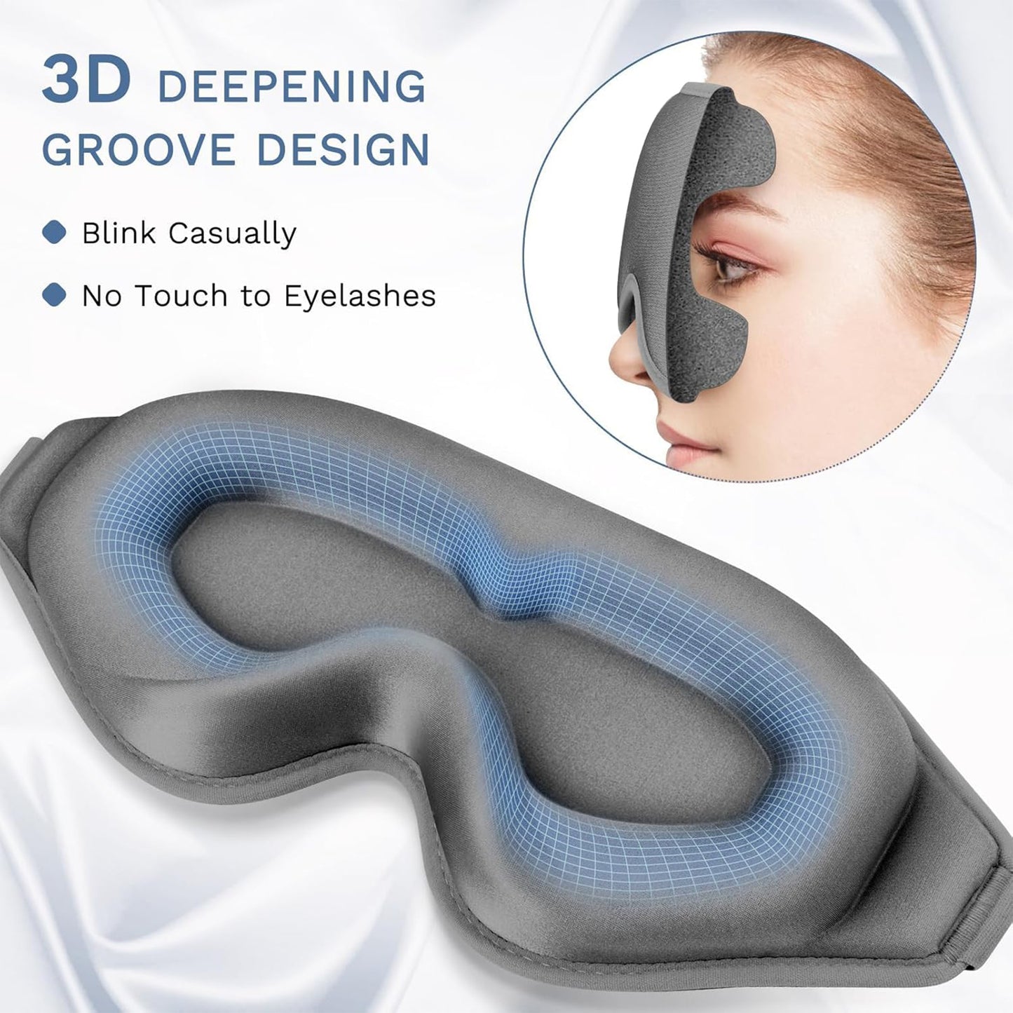 MOONORAH Sleep Eye Mask, 3D Contoured Eye Covers, 100% Light Blocking with Adjustable Strap, Sleeping Mask for Side Sleeper Men Women Memory Foam, Grey