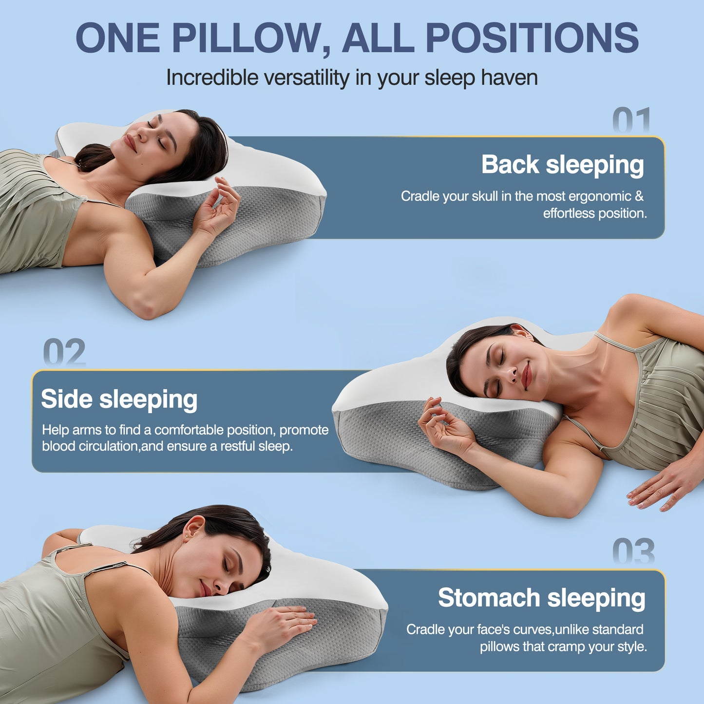 MOONORAH Contour Memory Foam Pillows for Sleeping Ergonomic, Cervical Pillow for Neck and Shoulder Pain Relief, Queen Bed Pillow for Side Back Stomach Sleepers - White & Gray