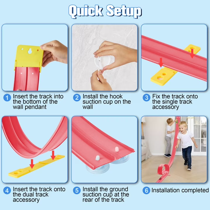 Kaipara Race Track Toy - 12.8 ft Flexible Track with 4 Pull Back Cars - Red