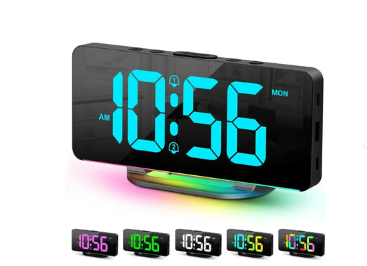 Onekawa Digital Alarm Clock Large LED Display RGB Alarm Clock with 10 Color Night Light Adjustable Brightness USB Charging Clock for Bedroom Nightstand Home Office Decor