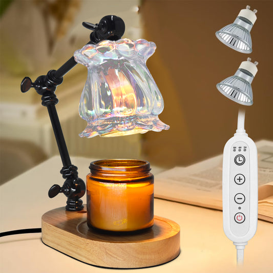 LOFTER-PRO Candle Warmer Lamp with Timer, Dimmable, Adjustable Height, Electric Top Down Melting for All Jar Candles, Home Decor Wax Melter Light, Includes 2 Halogen Bulbs, Flower