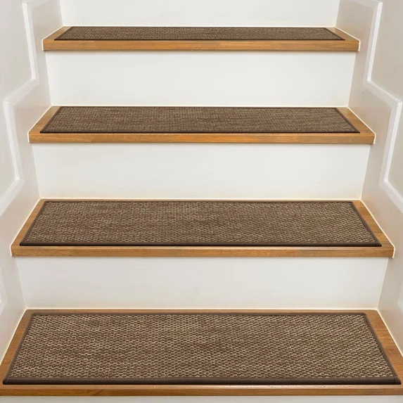 MOONORAH Stair Treads Non Slip Carpet Mat for Wooden Steps with Reusable Adhesive, Polyester TPR Backing Edging Stair Rugs 30'' X 8'' Indoor Stair Runners for Kids Elders & Dogs -15pc