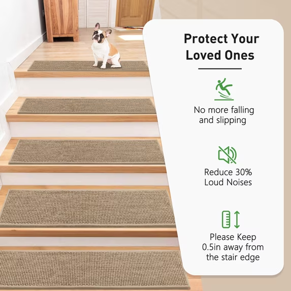 MOONORAH Non-Slip Washable Staircase and Floor Step Tread, Polyester Begie, 30'' X 8'',15 Count
