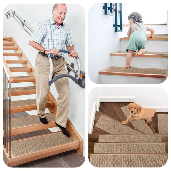 MOONORAH Non-Slip Washable Staircase and Floor Step Tread, Polyester Begie, 30'' X 8'',15 Count