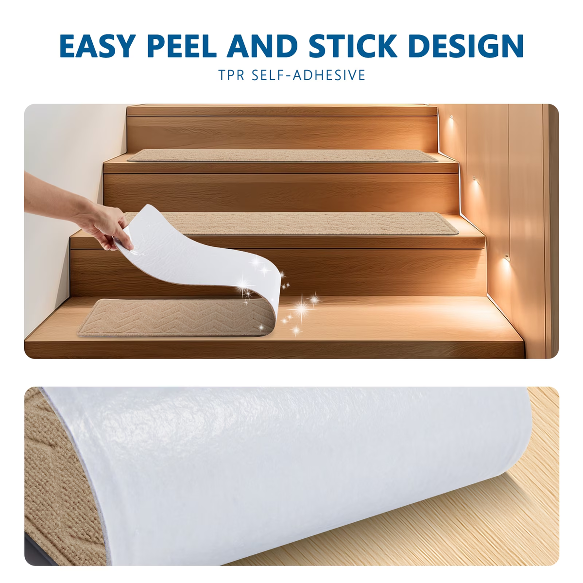 MOONORAH Stair Treads for Wooden Steps Indoor, Non Slip Reusable Staircase Step Soft Carpet Rugs, 15 Pack 30 X 8 Stair Runners for Kids Elders and Pets Dogs