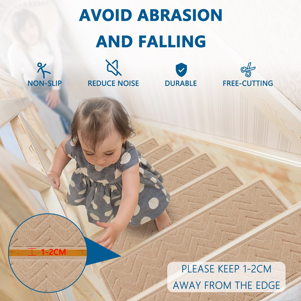 MOONORAH Stair Treads for Wooden Steps Indoor, Non Slip Reusable Staircase Step Soft Carpet Rugs, 15 Pack 30 X 8 Stair Runners for Kids Elders and Pets Dogs