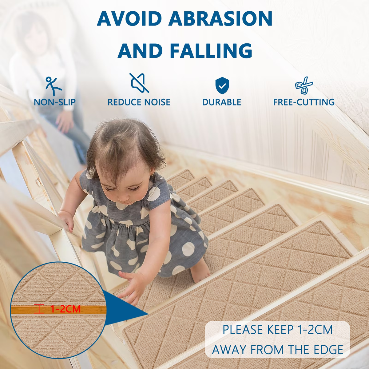 MOONORAH Stair Treads for Wooden Steps Indoor, Non Slip Reusable Staircase Step Soft Carpet Rugs, 15 Pack 30 X 8 Stair Runners for Kids Elders and Pets Dogs