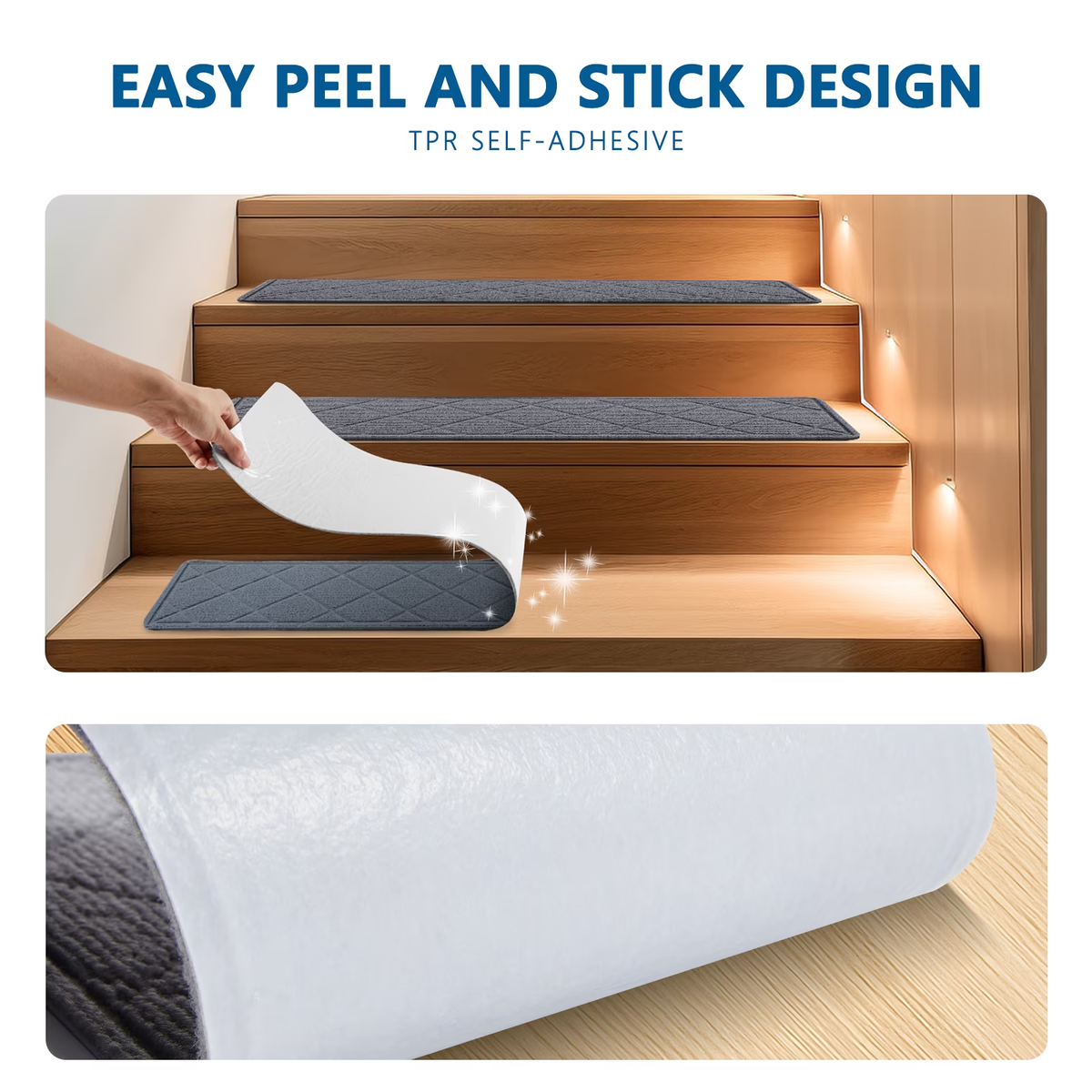 MOONORAH Stair Treads for Wooden Steps Indoor, Non Slip Reusable Staircase Step Soft Carpet Rugs, 15 Pack 30 X 8 Stair Runners for Kids Elders and Pets Dogs