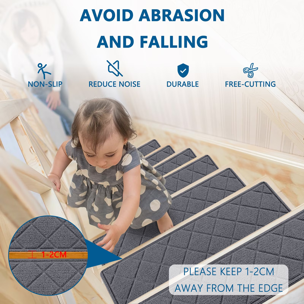 MOONORAH Stair Treads for Wooden Steps Indoor, Non Slip Reusable Staircase Step Soft Carpet Rugs, 15 Pack 30 X 8 Stair Runners for Kids Elders and Pets Dogs