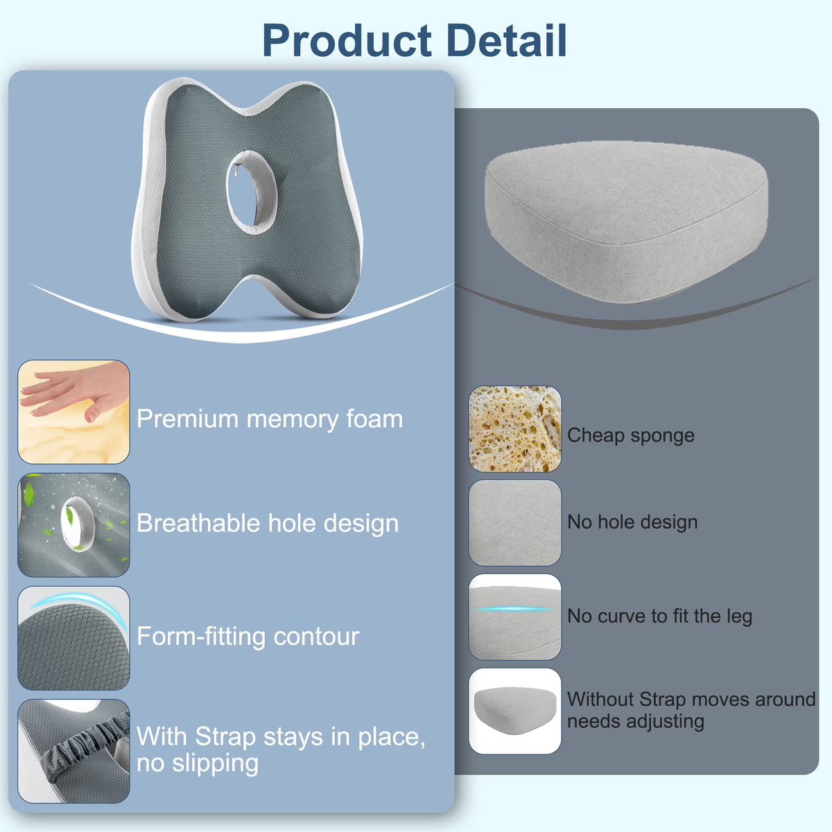 MOONORAH Knee Pillow for Side Sleepers – Memory Foam Leg Pillow for Sciatica, Back & Knee Pain Relief, Ergonomic Contour Cushion with Removable Cover and Elastic Strap, Grey