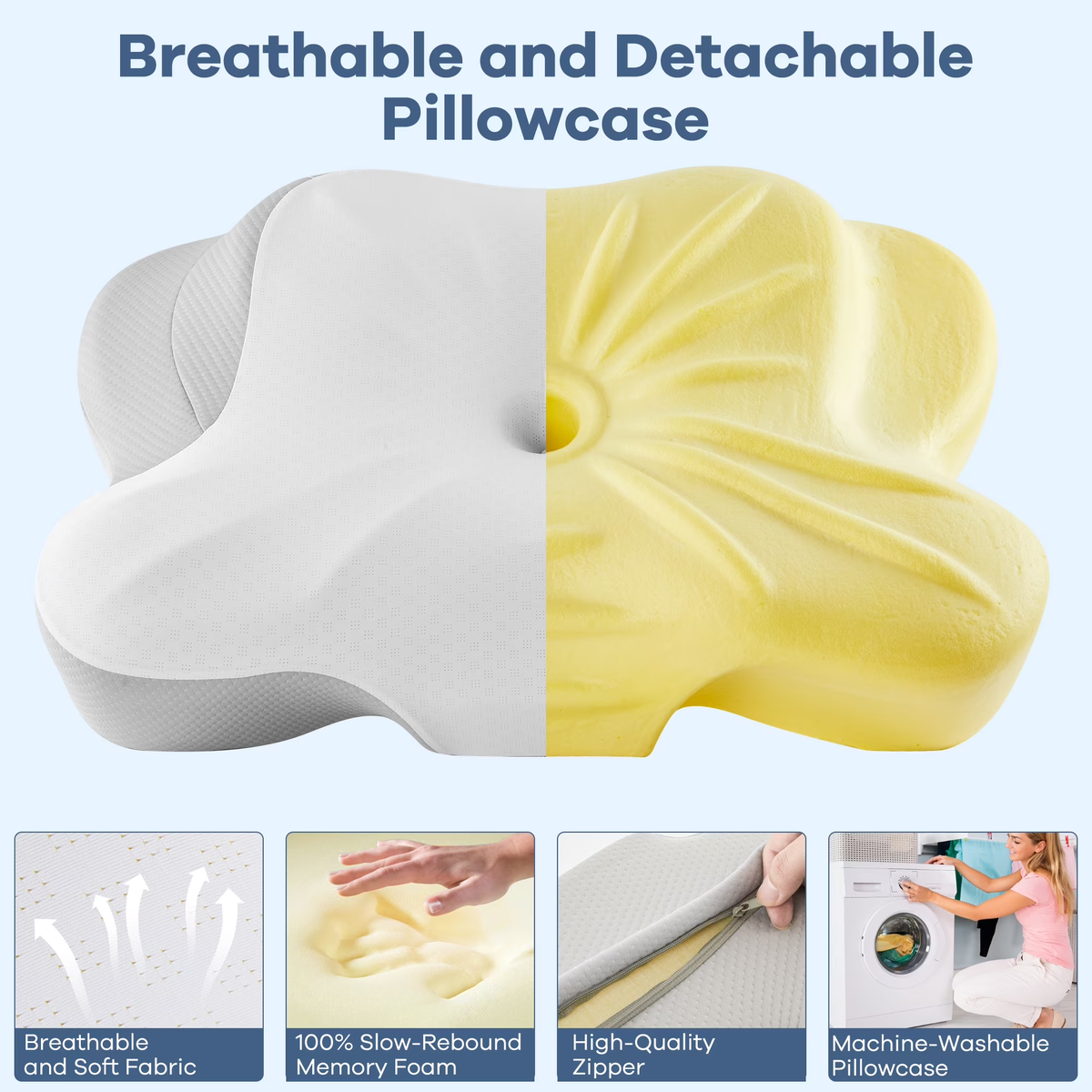 KAIPARA Cervical Pillow for Neck and Shoulder, Contour Memory Foam Pillow, Dual-Height Ergonomic Neck Support for Back, Side, Stomach Sleepers with Pillowcase, Gray