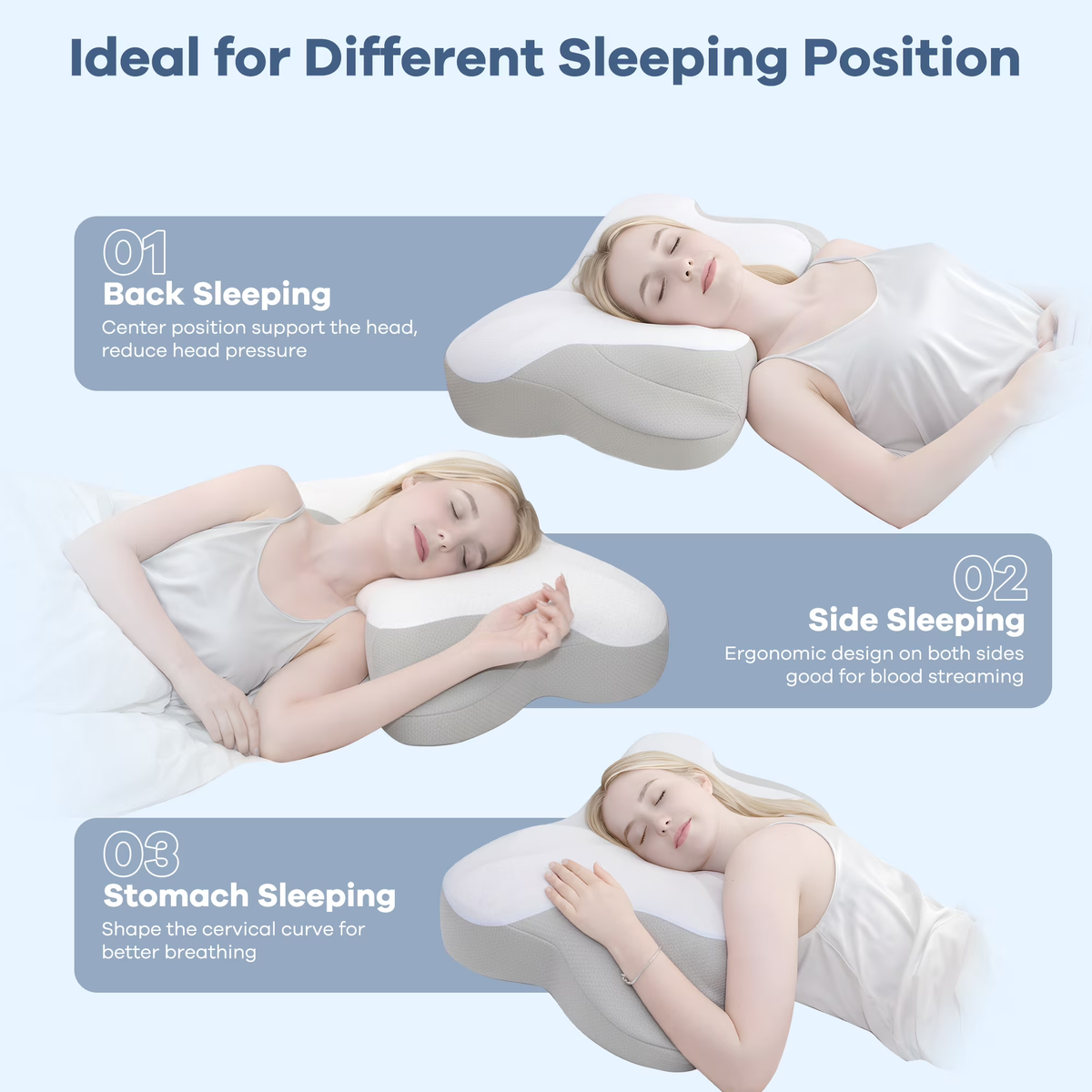 KAIPARA Cervical Pillow for Neck and Shoulder, Contour Memory Foam Pillow, Dual-Height Ergonomic Neck Support for Back, Side, Stomach Sleepers with Pillowcase, Gray