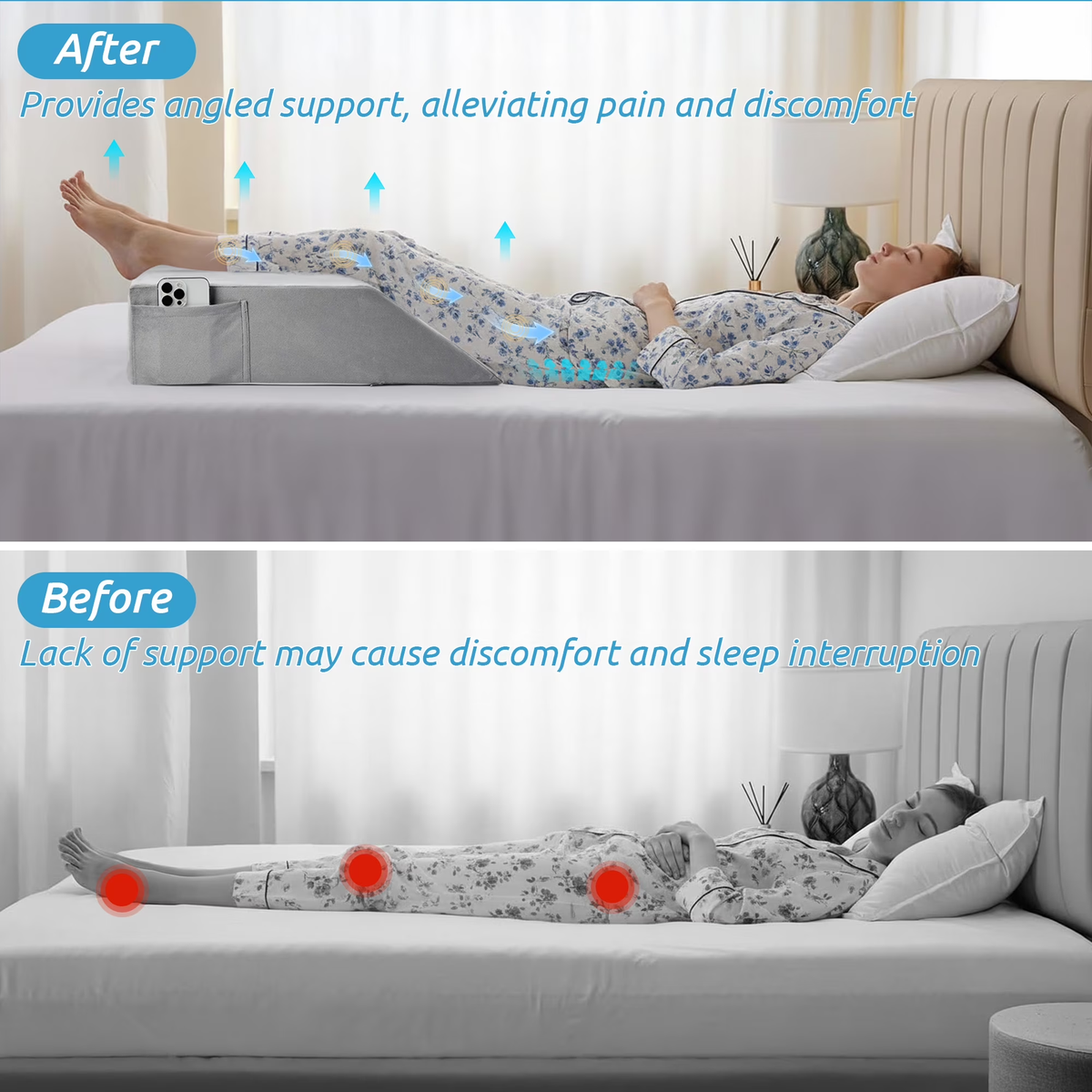 MOONORAH Wedge Pillow for After Surgery - Leg and Back Pain Relief - Gray