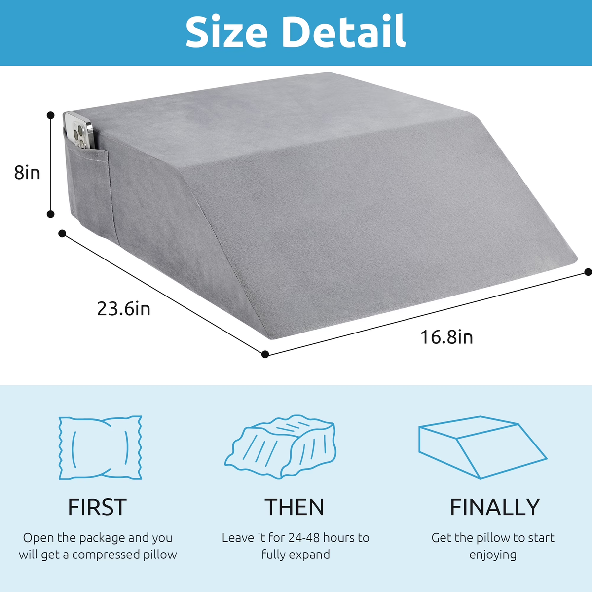 MOONORAH Wedge Pillow for After Surgery - Leg and Back Pain Relief - Gray