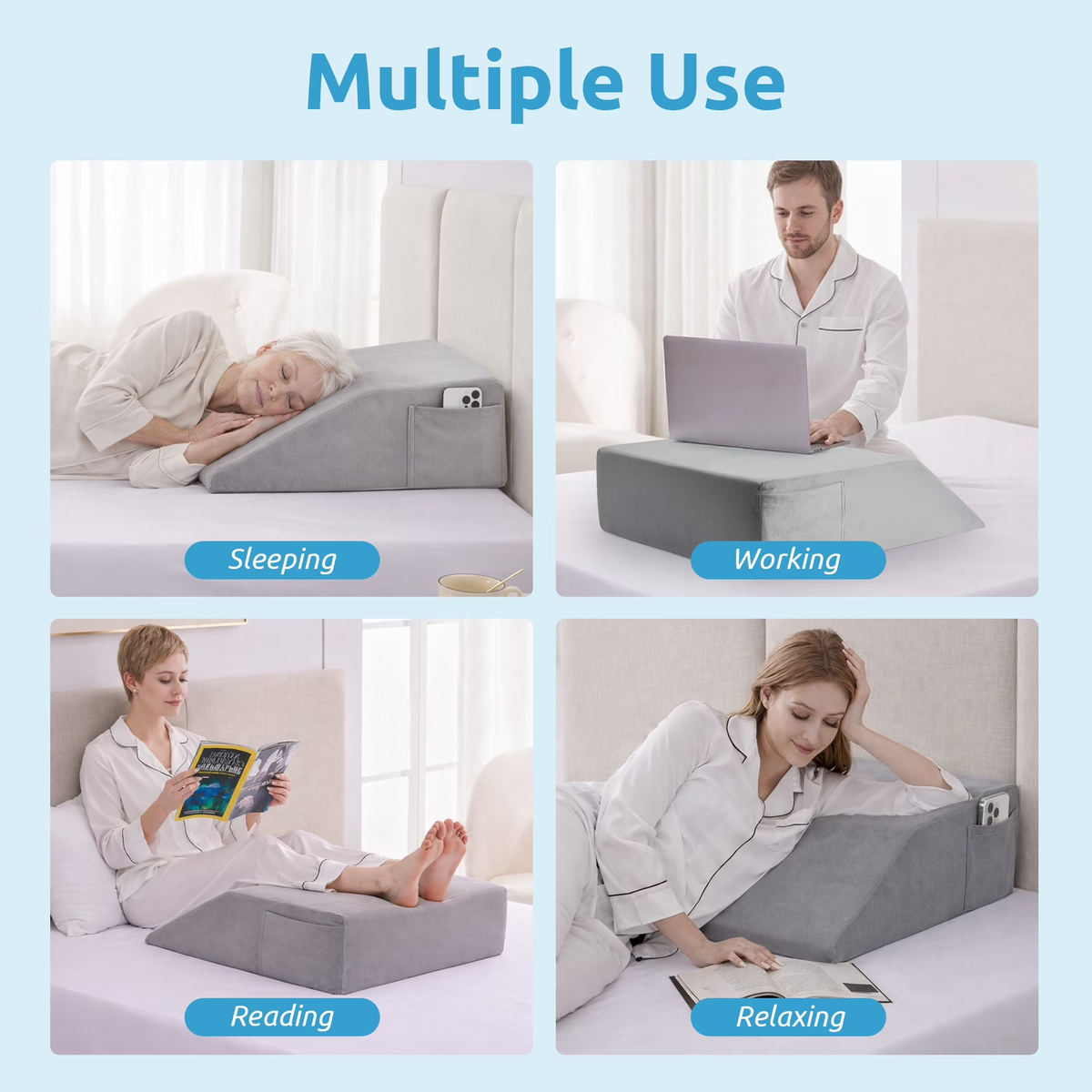 MOONORAH Wedge Pillow for After Surgery - Leg and Back Pain Relief - Gray