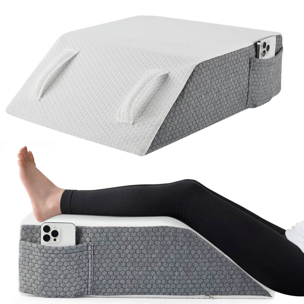 MOONORAH Wedge Pillow - After Surgery Leg Elevation for Back Pain Relief - White/Grey