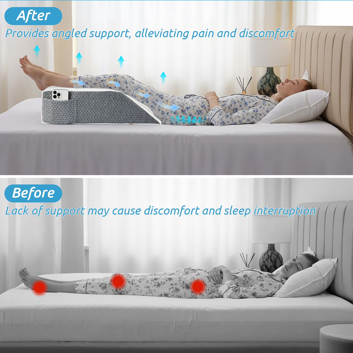 MOONORAH Wedge Pillow - After Surgery Leg Elevation for Back Pain Relief - White/Grey