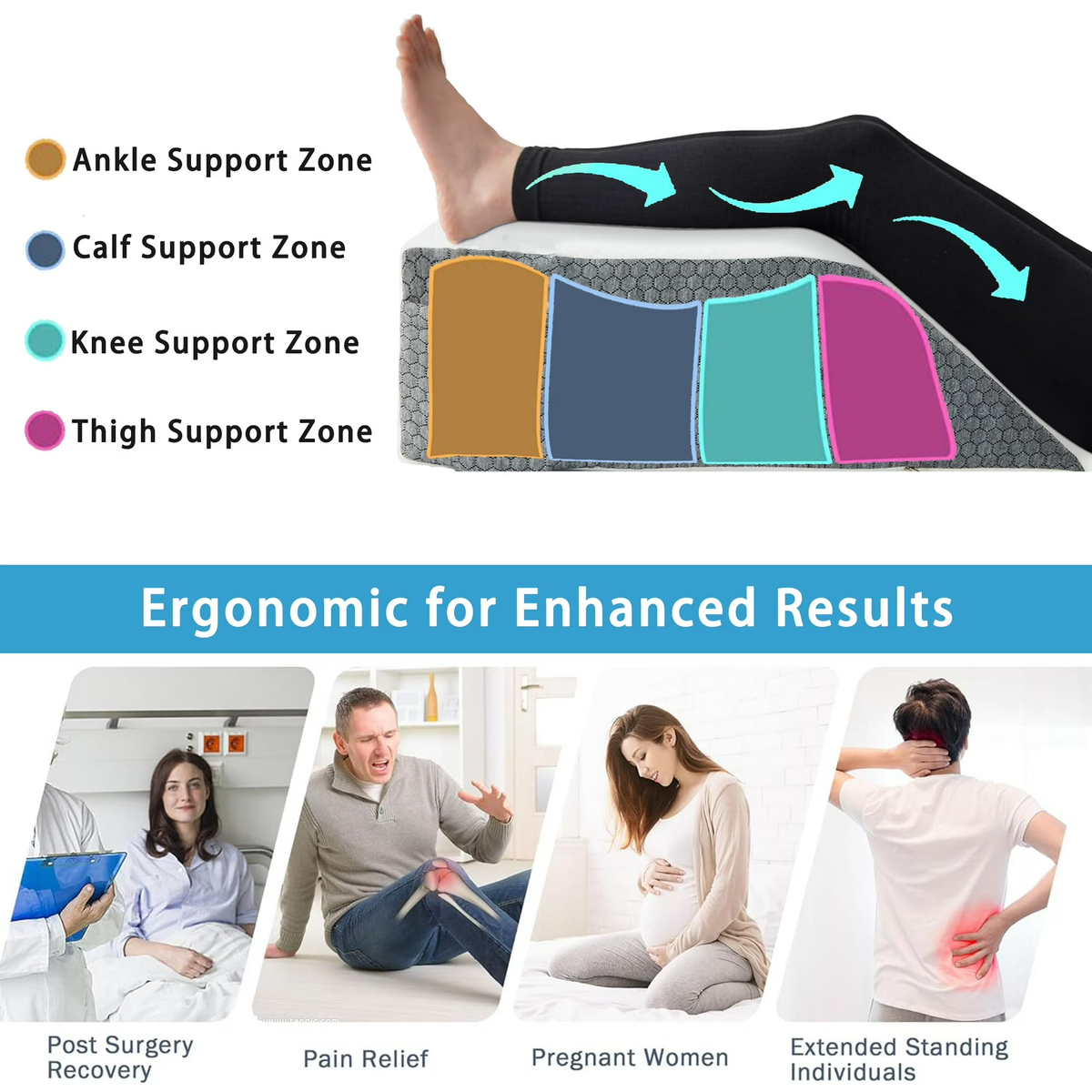 MOONORAH Wedge Pillow - After Surgery Leg Elevation for Back Pain Relief - White/Grey