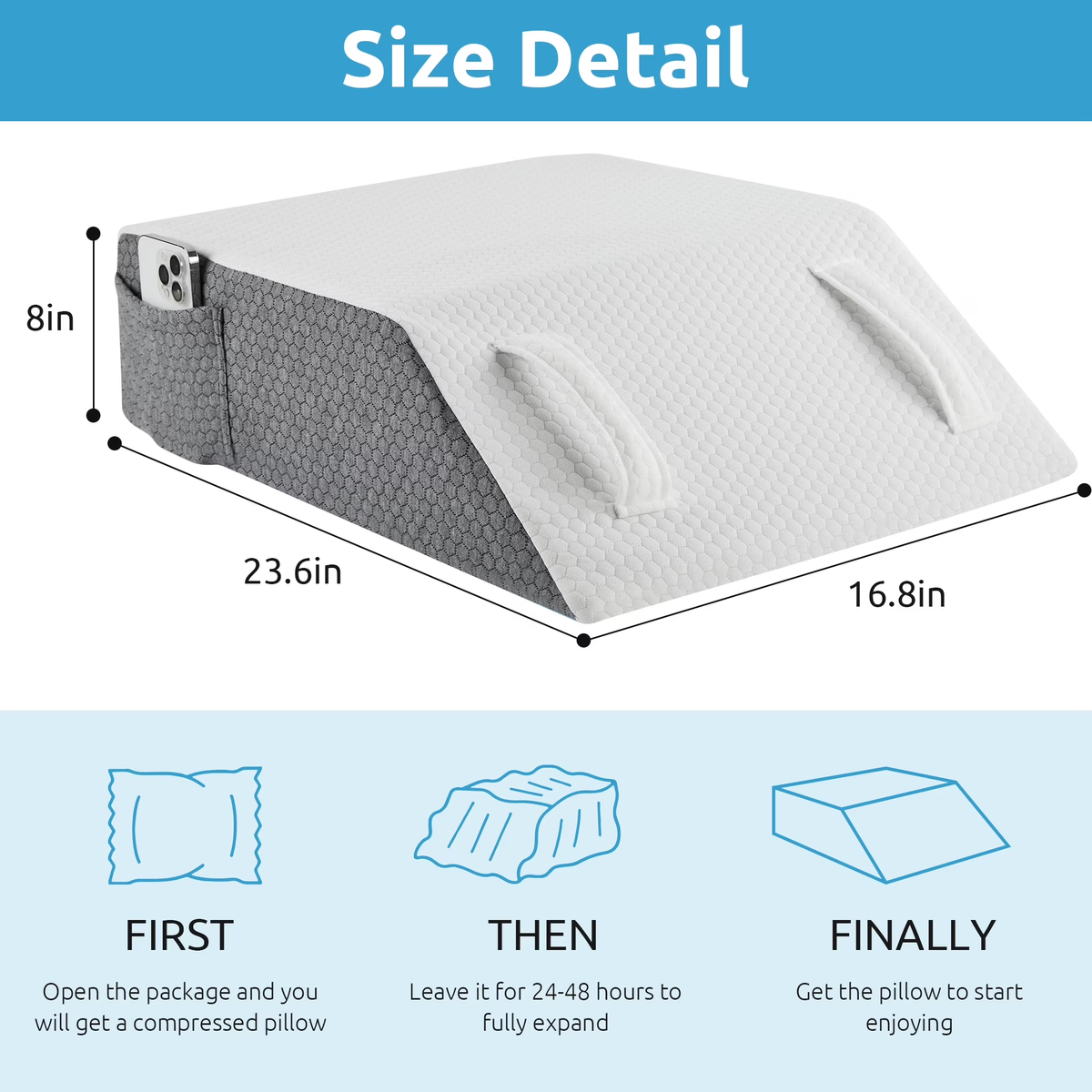 MOONORAH Wedge Pillow - After Surgery Leg Elevation for Back Pain Relief - White/Grey