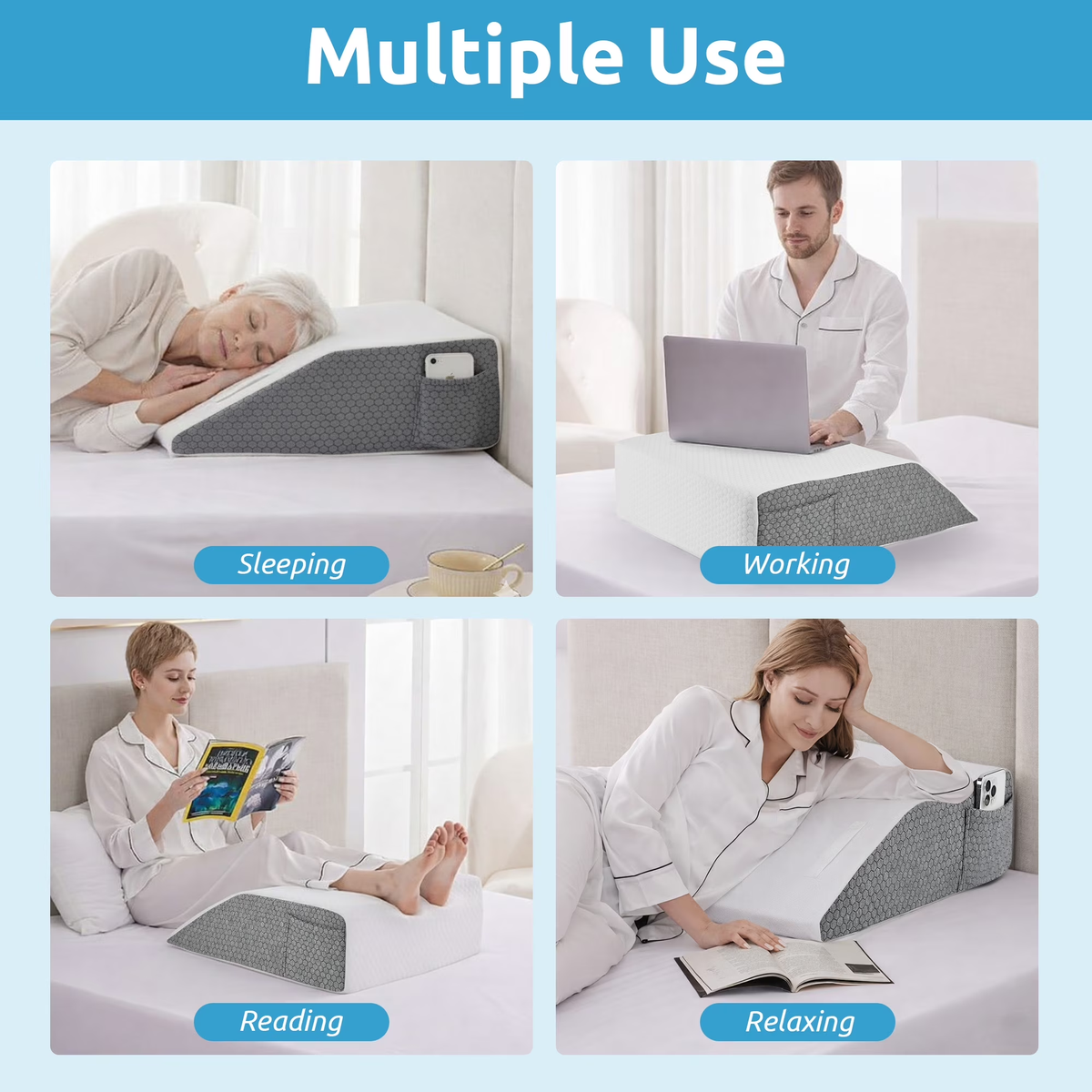 MOONORAH Wedge Pillow - After Surgery Leg Elevation for Back Pain Relief - White/Grey