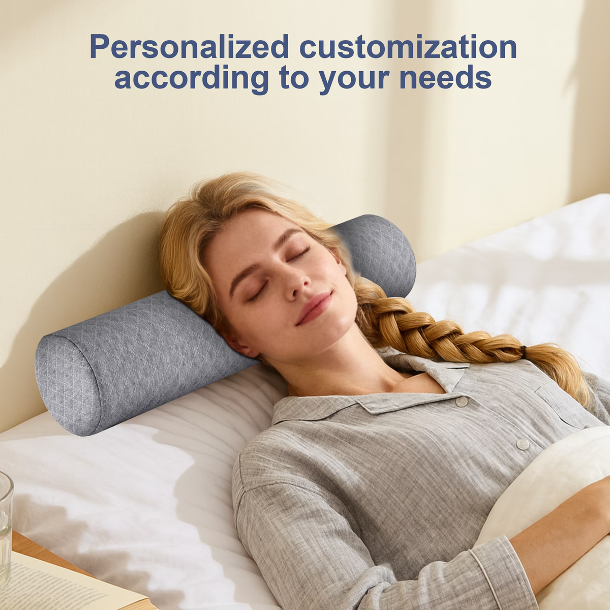 MOONORAH Cervical Neck Roll Memory Foam Pillow,Round Neck Support for Sleeping,Bolster Pillow for Bed, Legs, Back and Yoga,Gray