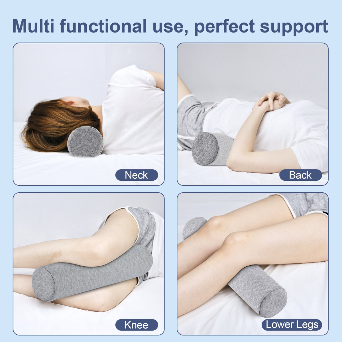 MOONORAH Cervical Neck Roll Memory Foam Pillow,Round Neck Support for Sleeping,Bolster Pillow for Bed, Legs, Back and Yoga,Gray