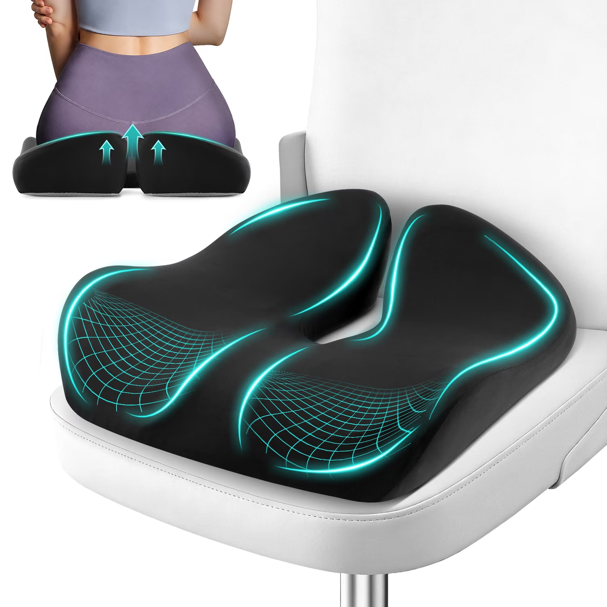 KAIPARA Seat Cushion - Memory Foam Tailbone Pain Relief - Black