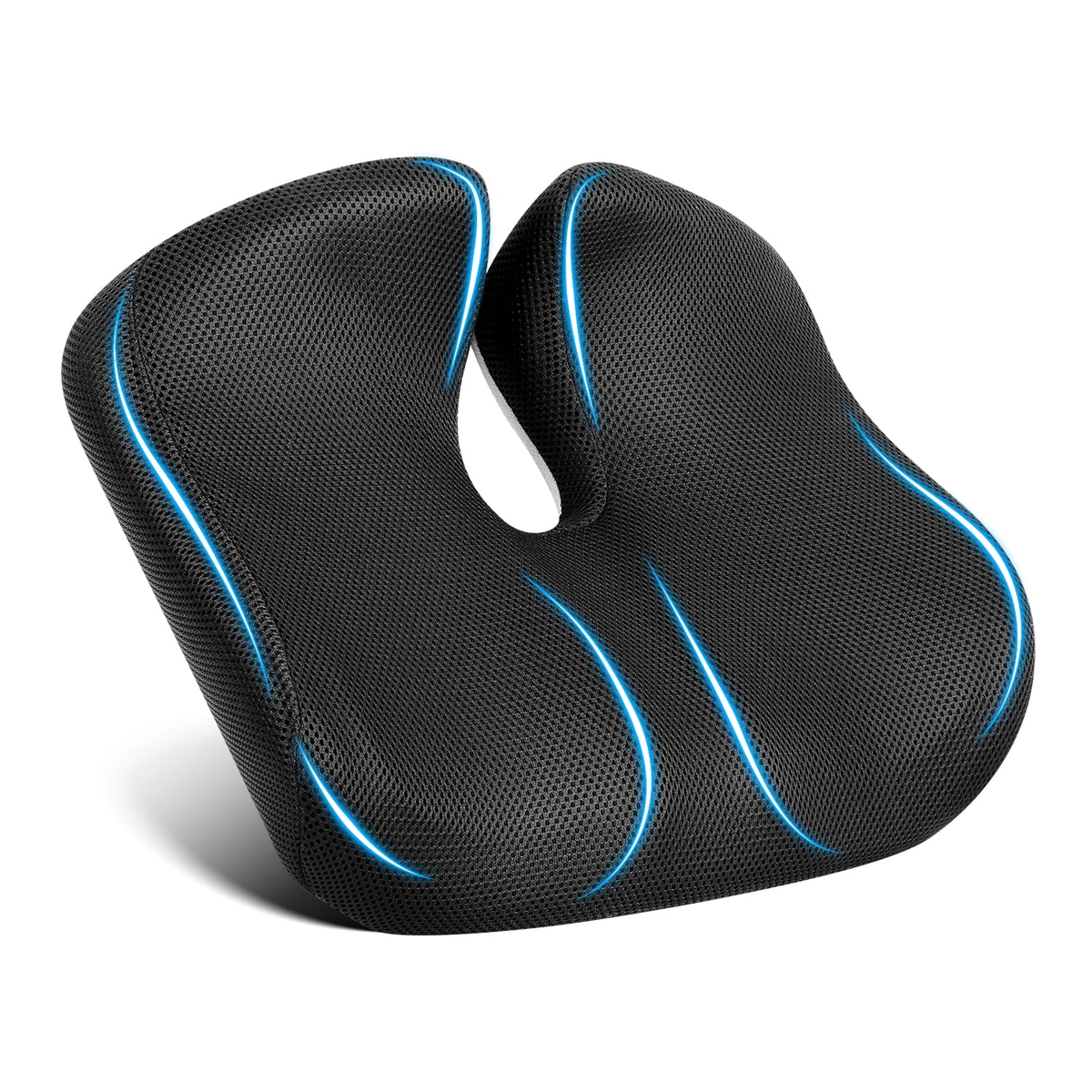 KAIPARA Cooling Seat Cushion for Office Chair, Ice Silk Memory Foam Cushion for Sciatica & Tailbone Pain Relief, Breathable Summer Seat Pad for Car, Wheelchair & Desk Chair, 17.72" × 14.96", Black