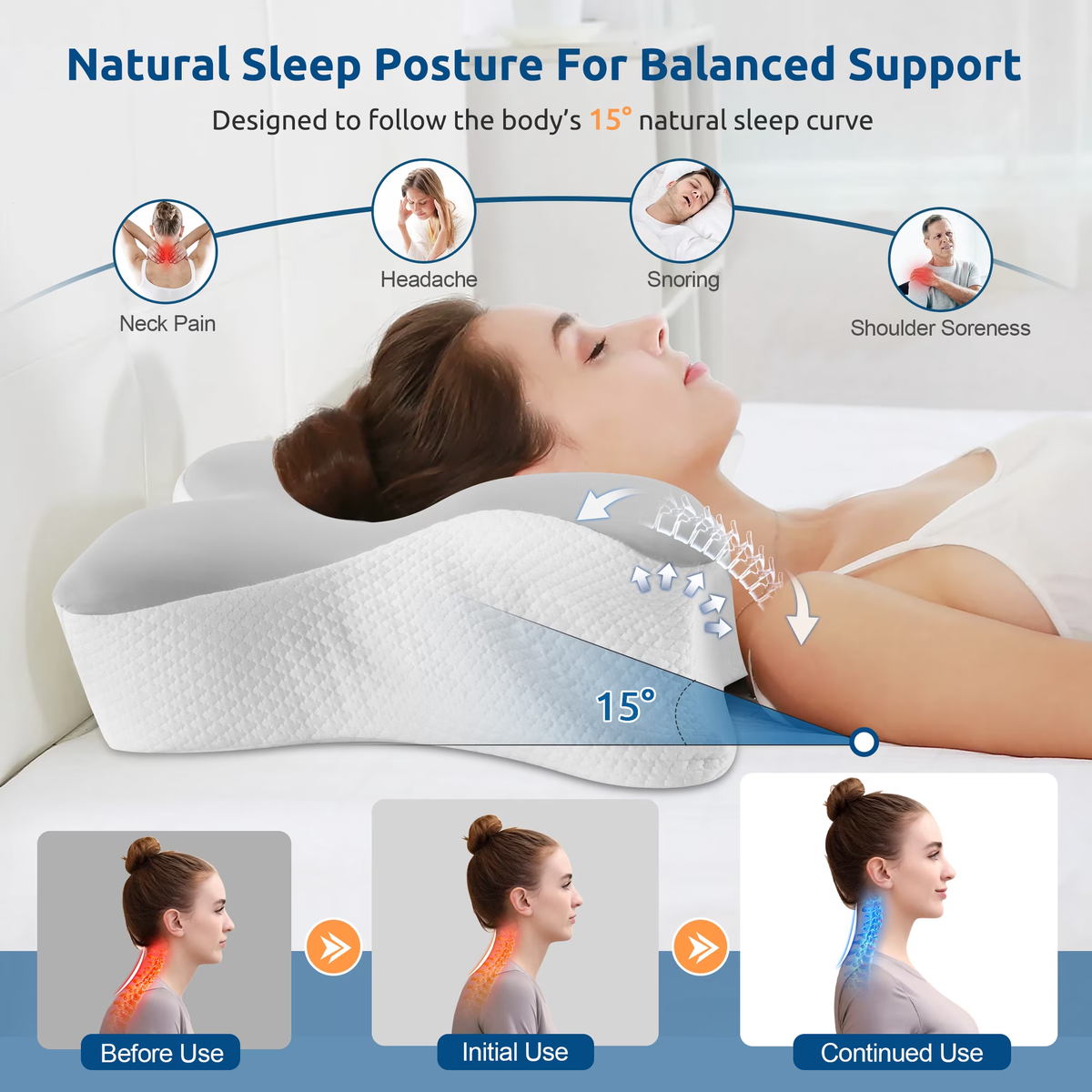 MOONORAH Cervical Pillow - Memory Foam Neck Pain Relief - Standard/Queen Gray