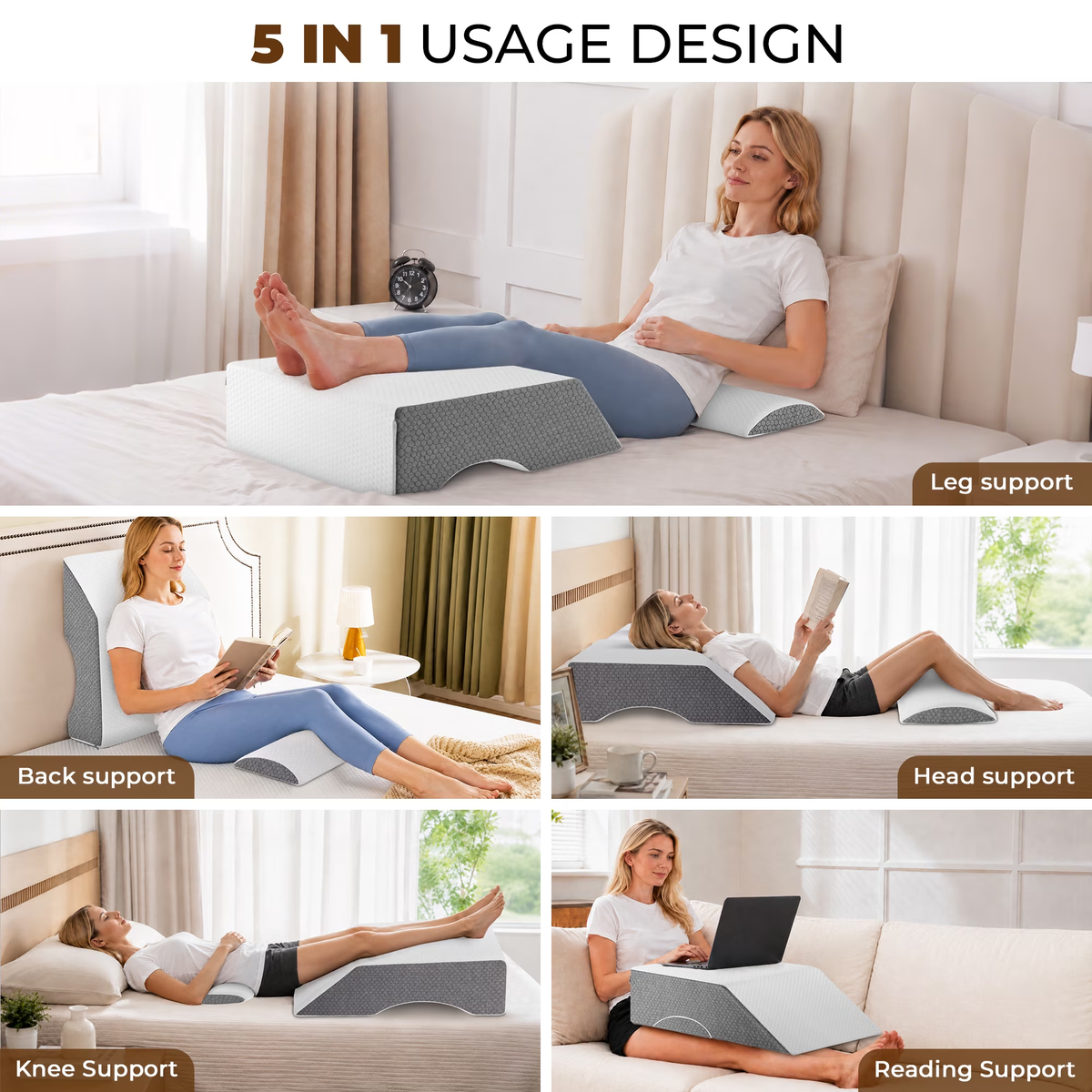 KAIPARA Memory Foam Leg Elevation Pillow - for Swelling and After Surgery - 2 Pack, Gray