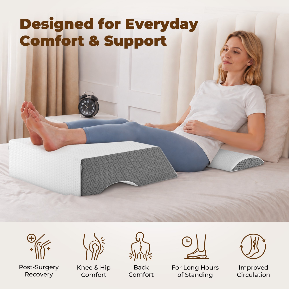 KAIPARA Memory Foam Leg Elevation Pillow - for Swelling and After Surgery - 2 Pack, Gray