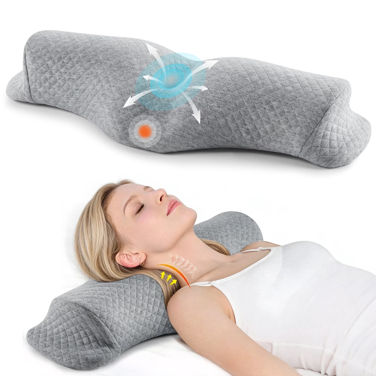 MOONORAH Cervical Neck Pillow - Memory Foam Support for Pain Relief - Gray