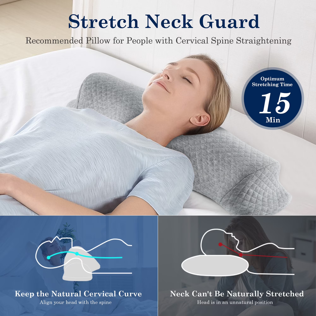 MOONORAH Cervical Neck Pillow - Memory Foam Support for Pain Relief - Gray