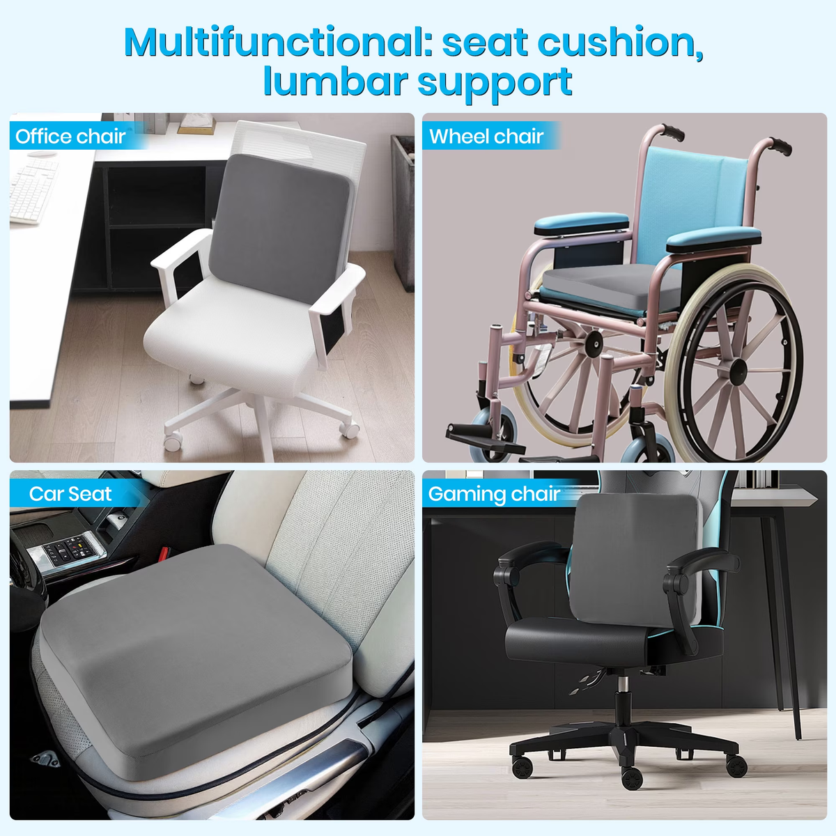MOONORAH Memory Foam Seat Cushion for Sciatica Pain & Tailbone Relief, Orthopedic Coccyx Pillow with Ergonomic Lumbar Support & Non-Slip Bottom,for Office Chair, Car Seat , Desk Chair - Dark Grey
