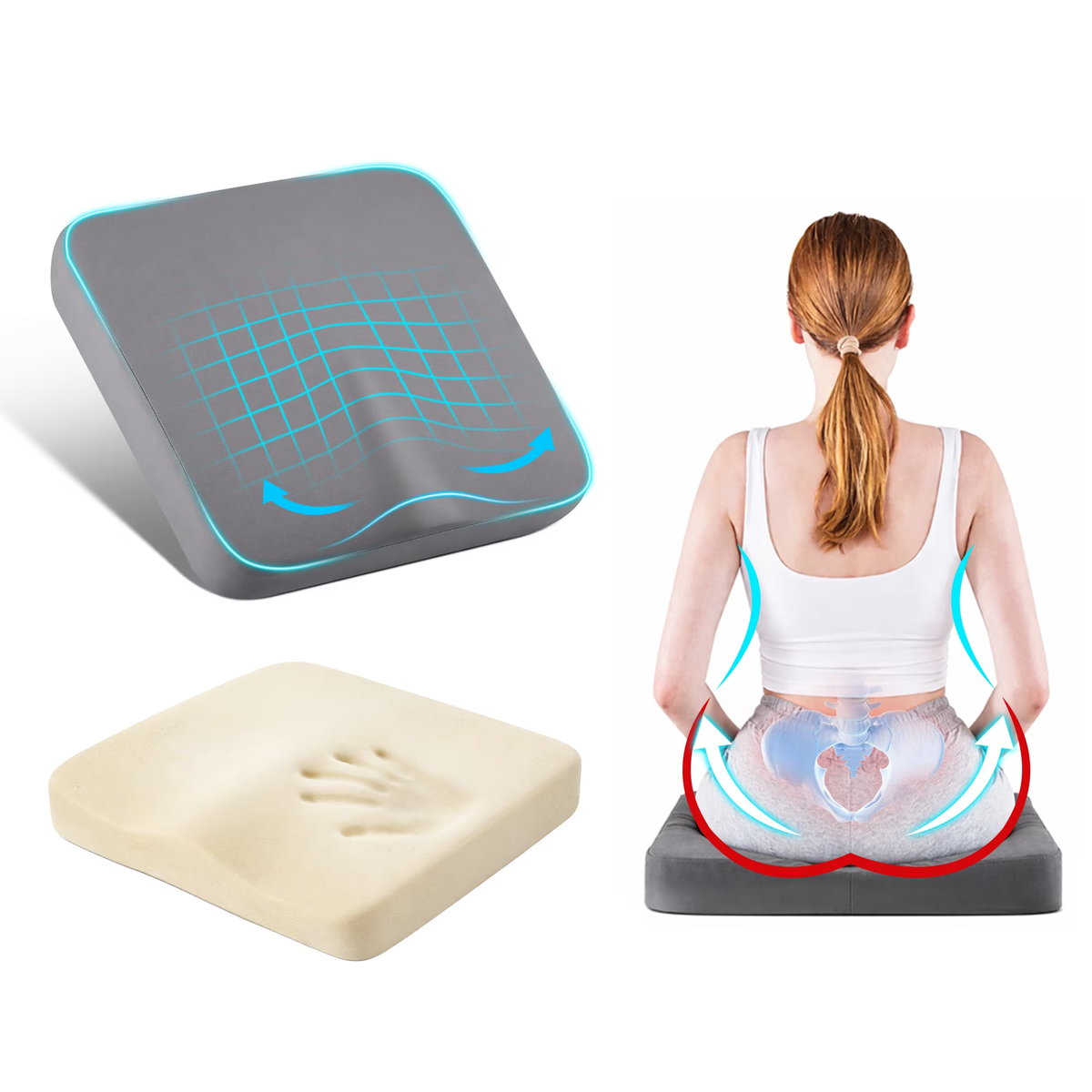 MOONORAH Memory Foam Seat Cushion for Sciatica Pain & Tailbone Relief, Orthopedic Coccyx Pillow with Ergonomic Lumbar Support & Non-Slip Bottom,for Office Chair, Car Seat , Desk Chair - Dark Grey
