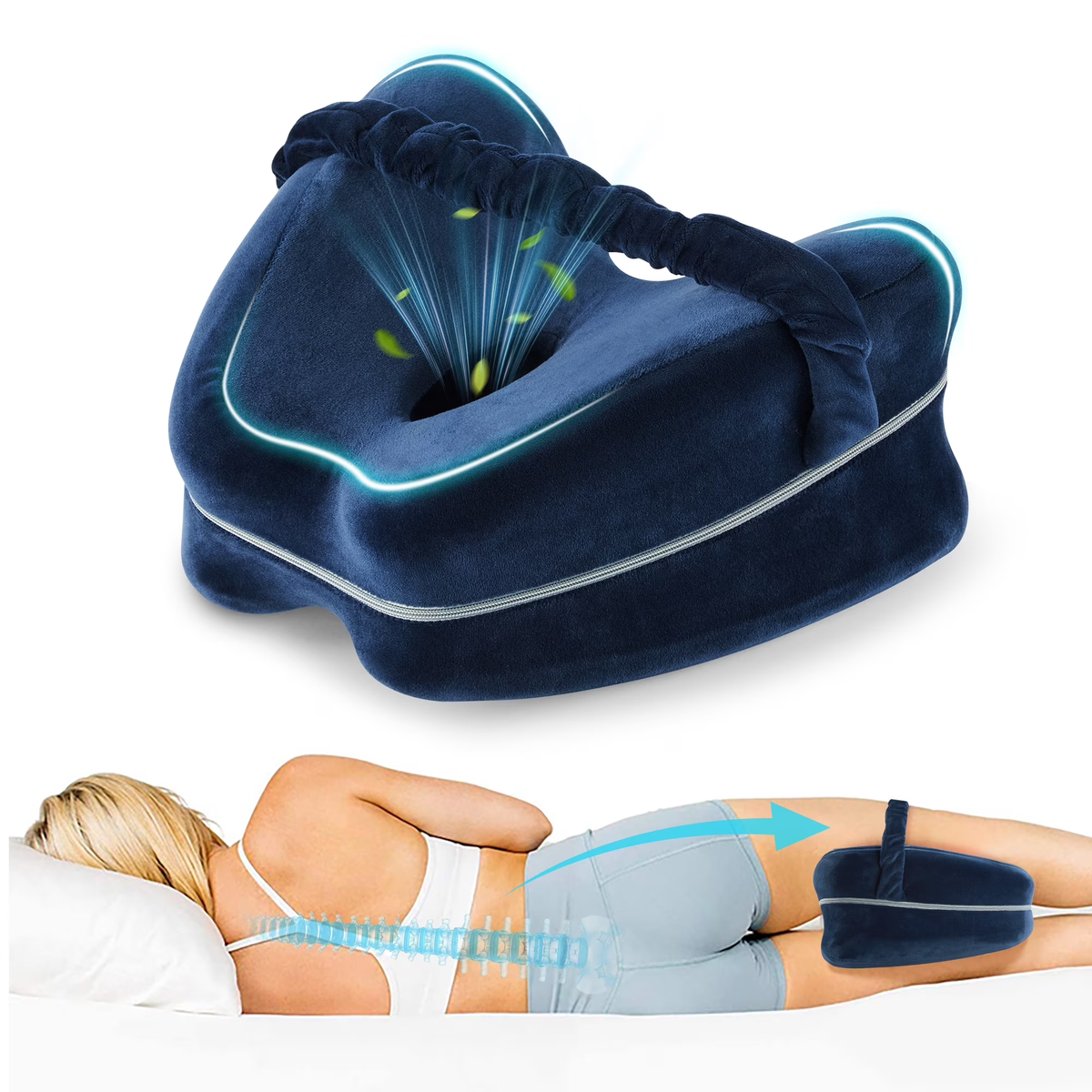 MOONORAH Knee Pillow - Spine Alignment Support - Navy Blue