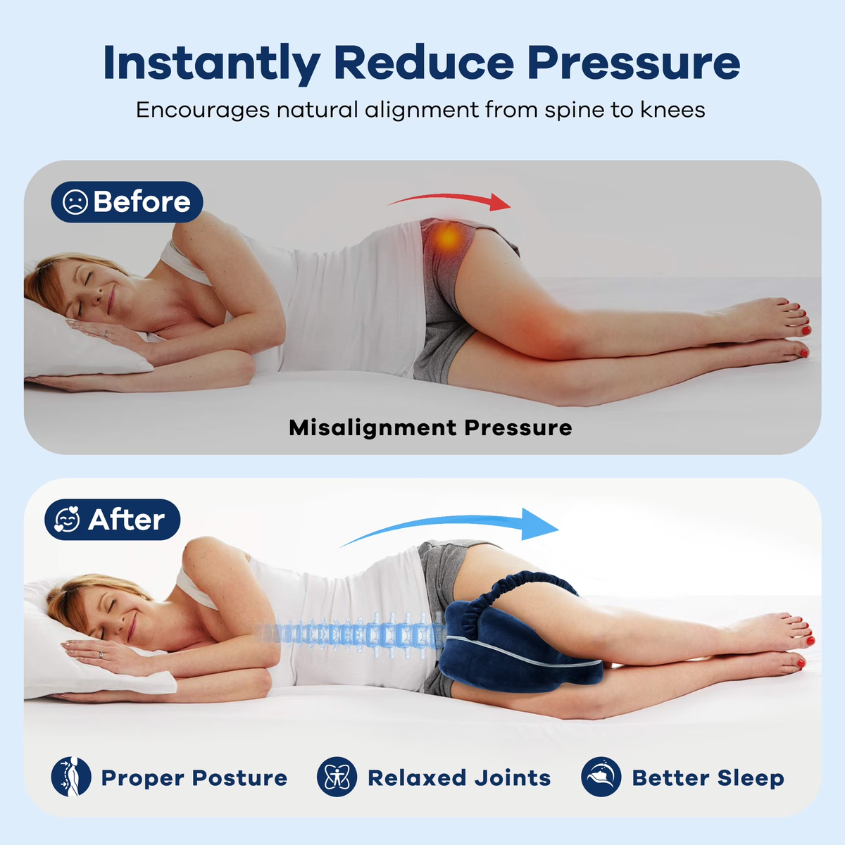 MOONORAH Knee Pillow - Spine Alignment Support - Navy Blue