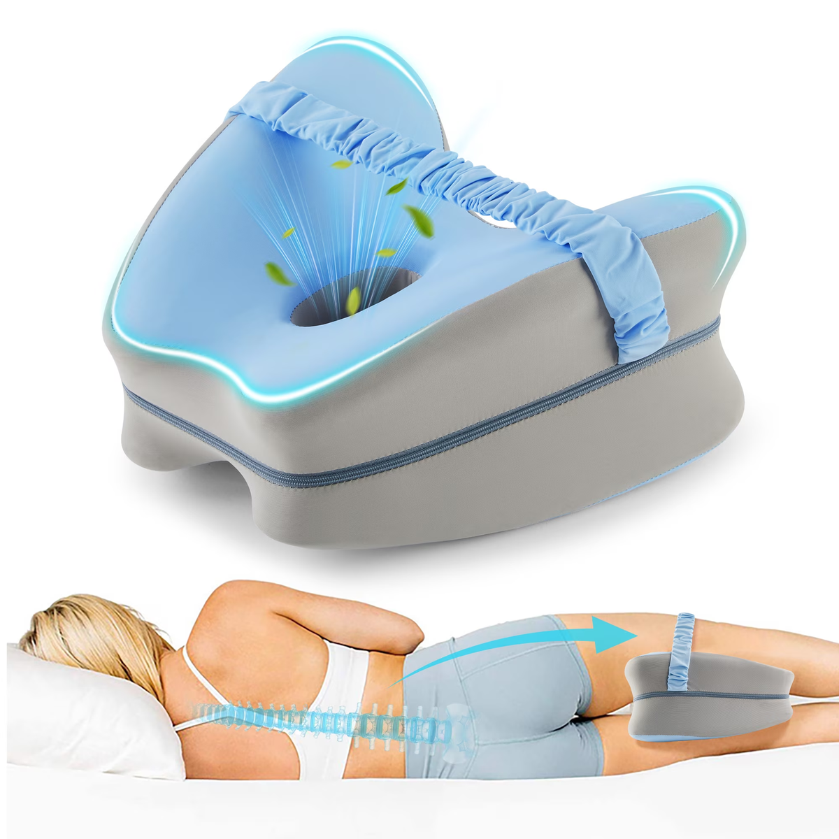 MOONORAH Knee Pillow for Side Sleepers - Memory Foam Support - Blue-Gray
