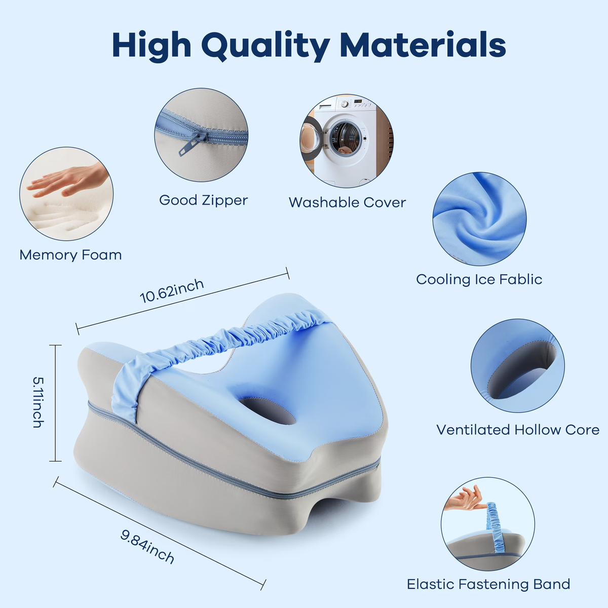 MOONORAH Knee Pillow for Side Sleepers - Memory Foam Support - Blue-Gray