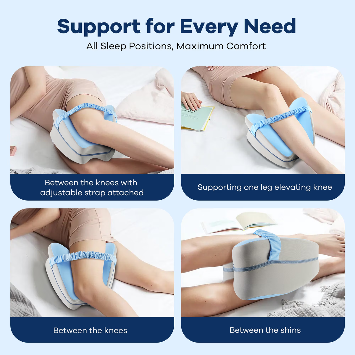 MOONORAH Knee Pillow for Side Sleepers - Memory Foam Support - Blue-Gray